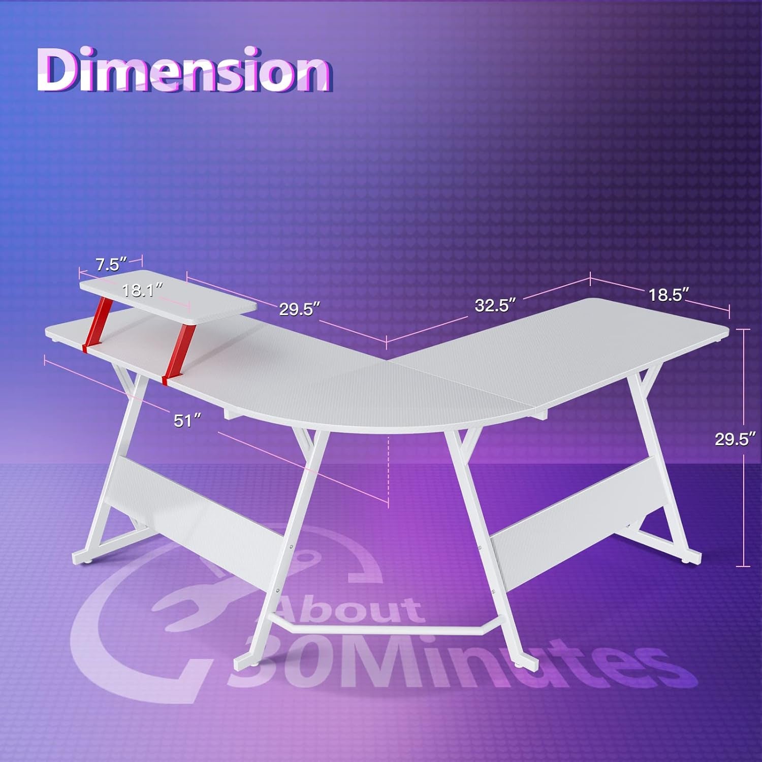 L Shaped Gaming Desk with Carbon Fiber Surface